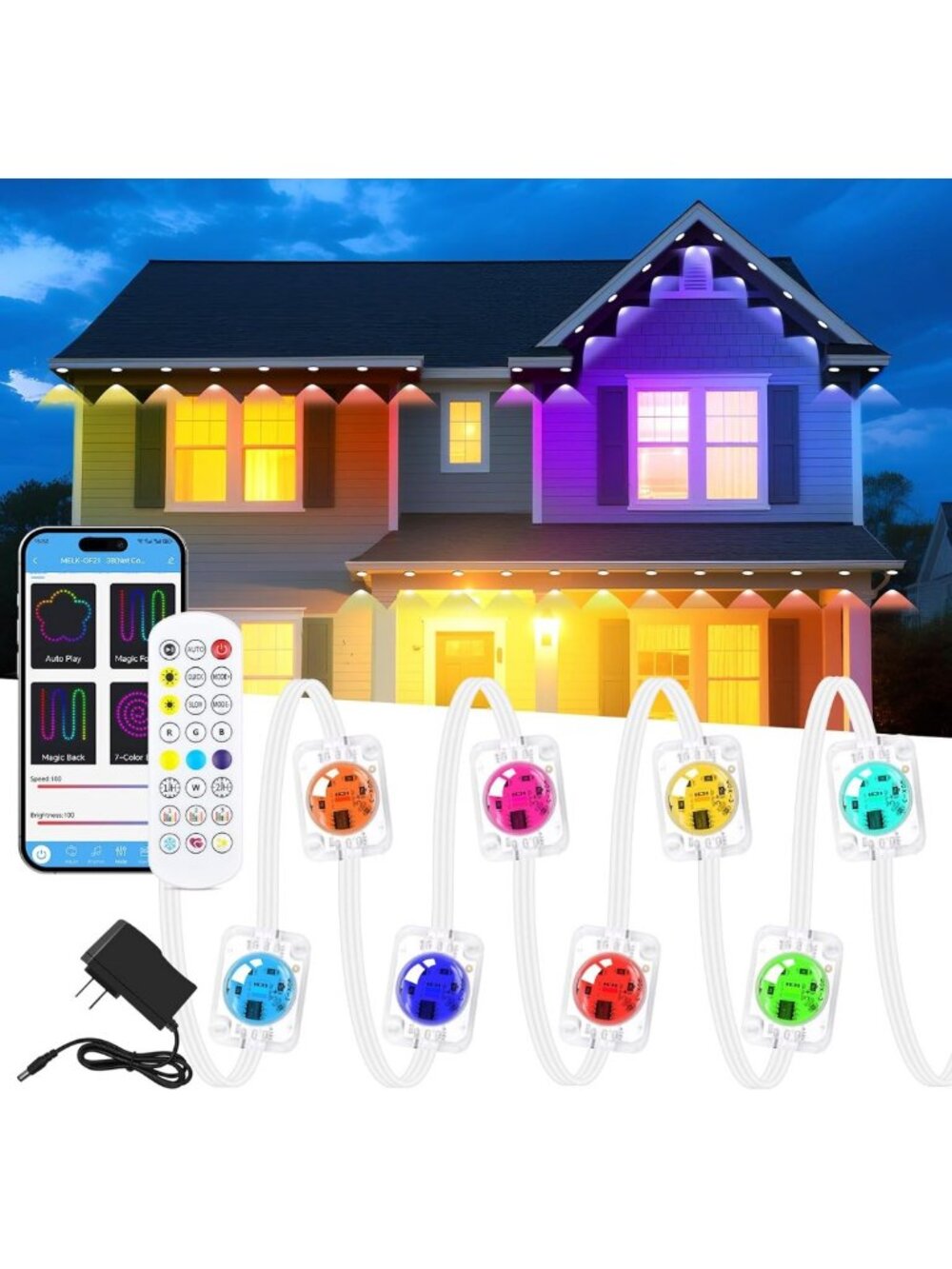 200FT RGB+IC Outdoor String Lights, Smart App & Remote Control, Waterproof, 221